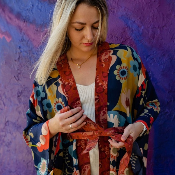 Anthro Powder Bright Funky Print Kimono Kaftan Duster - Picture 6 of 11